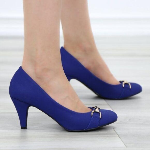 Blue Vintage Style Round Toe Comfort Pumps - Picture 5 of 11